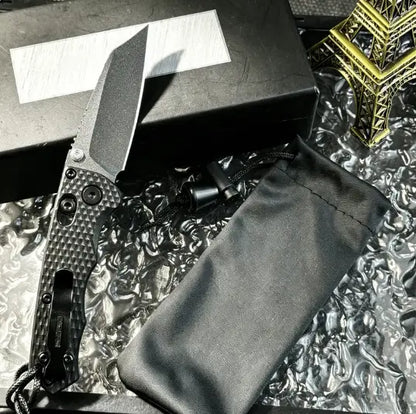 High-End EDC Folding Knife, Stonewashed Tanto Blade, Textured G10 Handle, Premium Outdoor Gear