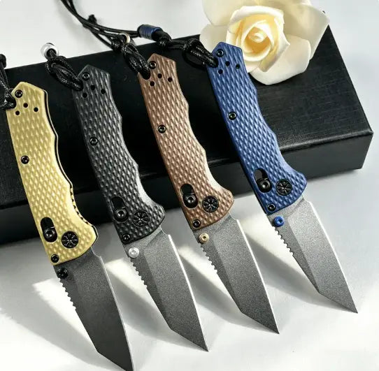 High-End EDC Folding Knife, Stonewashed Tanto Blade, Textured G10 Handle, Premium Outdoor Gear