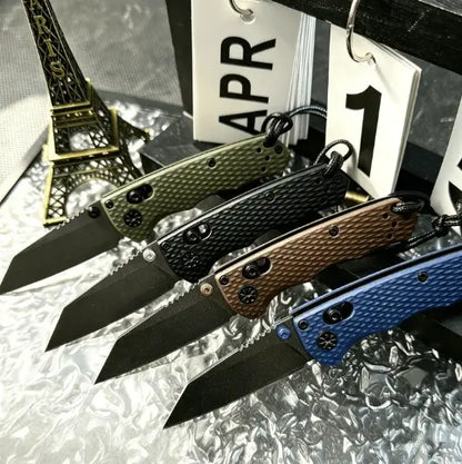 High-End EDC Folding Knife, Stonewashed Tanto Blade, Textured G10 Handle, Premium Outdoor Gear