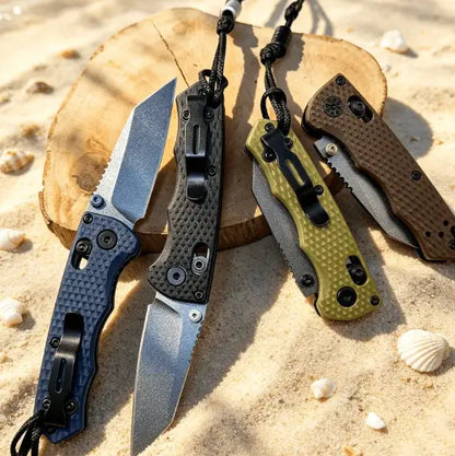 290 Mini EDC Folding Knife with Textured, Non-Slip Grip Handle —Durable Stainless Steel Blade and Secure Button Lock Design—Ideal for Camping and Outdoor Daily Use